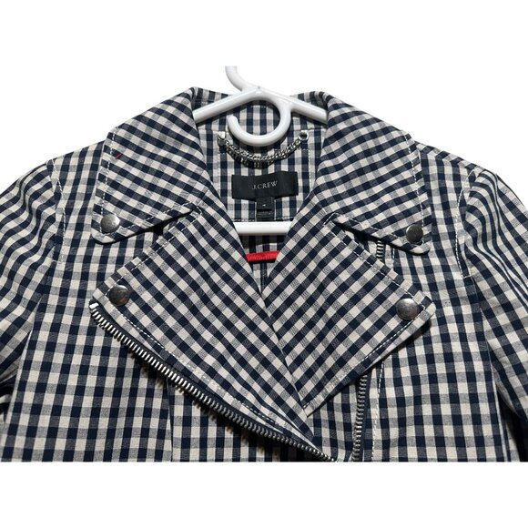 J.Crew Gingham Motorcycle Crop Jacket Womens Size 4 Linen Biker Cottage Preppy - Picture 8 of 16